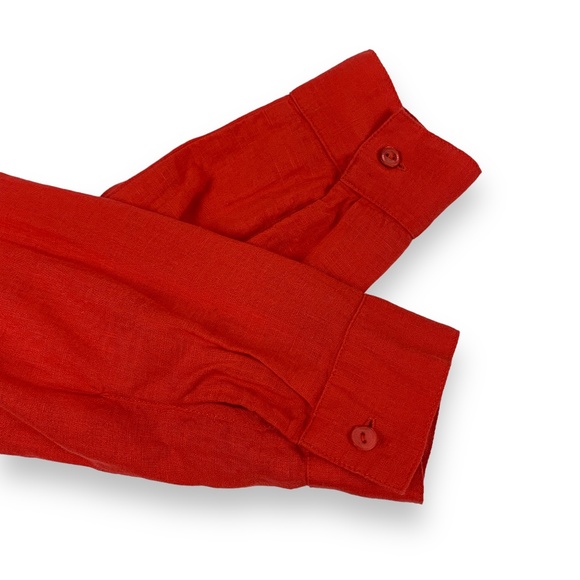 Eileen Fisher Orange 100% Linen Mandarin Collar Shirt Dress - Picture 5 of 9